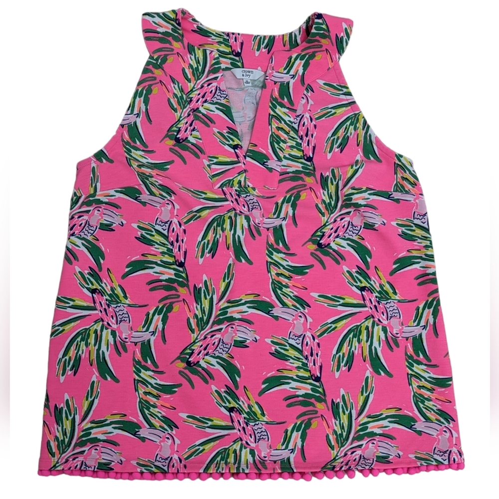 NWOT Crown & Ivy *Sz Med* Pink Sleeveless Tank Bright Tropical